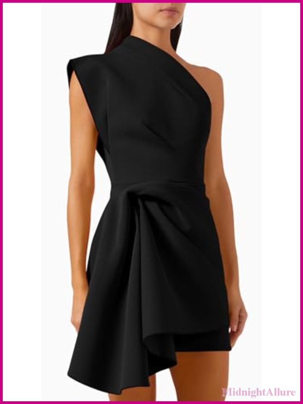 One Shoulder Asymmetrical Draped Mini Cocktail Dress